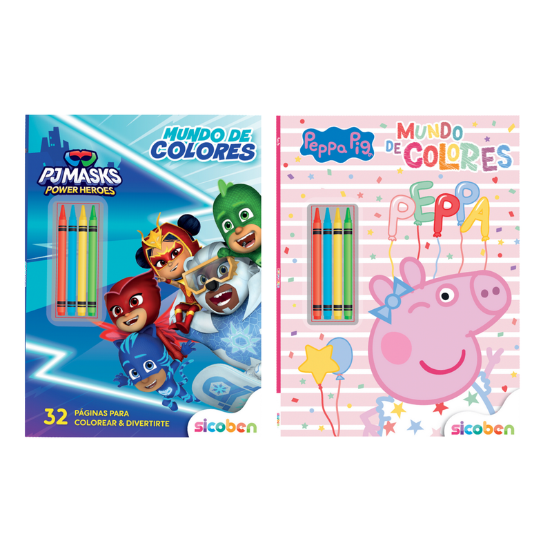 MUNDO DE COLORES PEPPA PIG 32 PAG + 4 CRAYONES 19,7X27CM SICOBEN