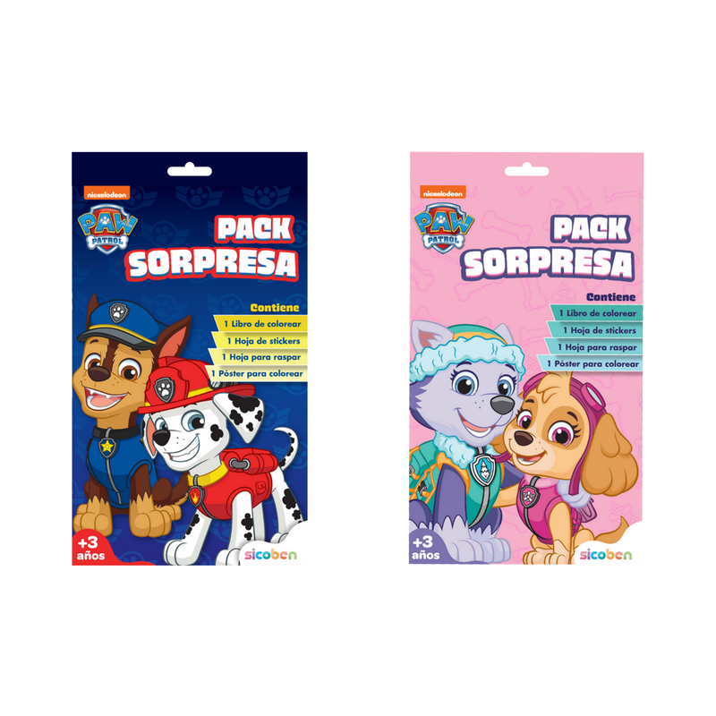 PAW PATROL LIBRO DE COLOREAR  +1 PAG STICKERS +1 POSTER P/COLOREAR +1 H/RASPAR + LAPICES DE COLORES SICOBEN