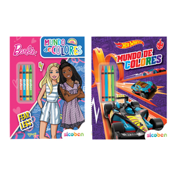 [OFF-BP-M-CC-7391] MUNDO DE COLOREAR (BARBIE Y HOTWHEELS) 32 PAG + 4 CRAYONES 19,7X27CM SICOBEN